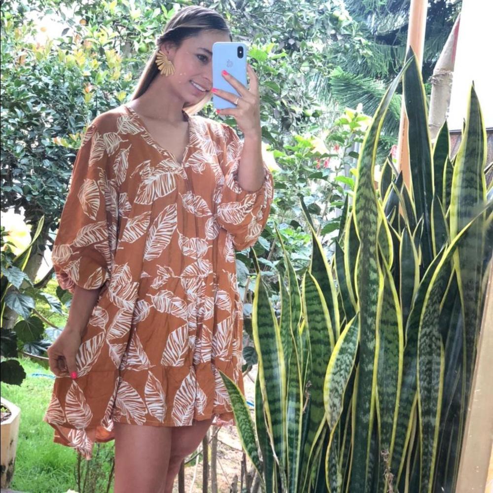 Colombian Boho Mini Dress Long Sleeve Beach Summer Yellow Small